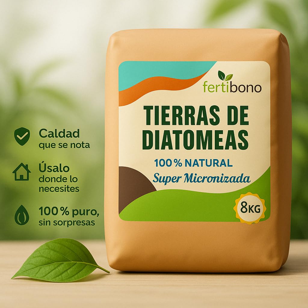 FERTIBONO Tierra de diatomeas 8 kg · Super micronizada · Multiusos para jardín, plantas y gallineros · Polvo natural fácil de aplicar