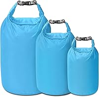 Vista 1 de Juego de bolsas secas, impermeables, pequeñas y ligeras, para tabla de remo, kayak, pesca, campamento (azul, 2 L + 5 + 10 L)