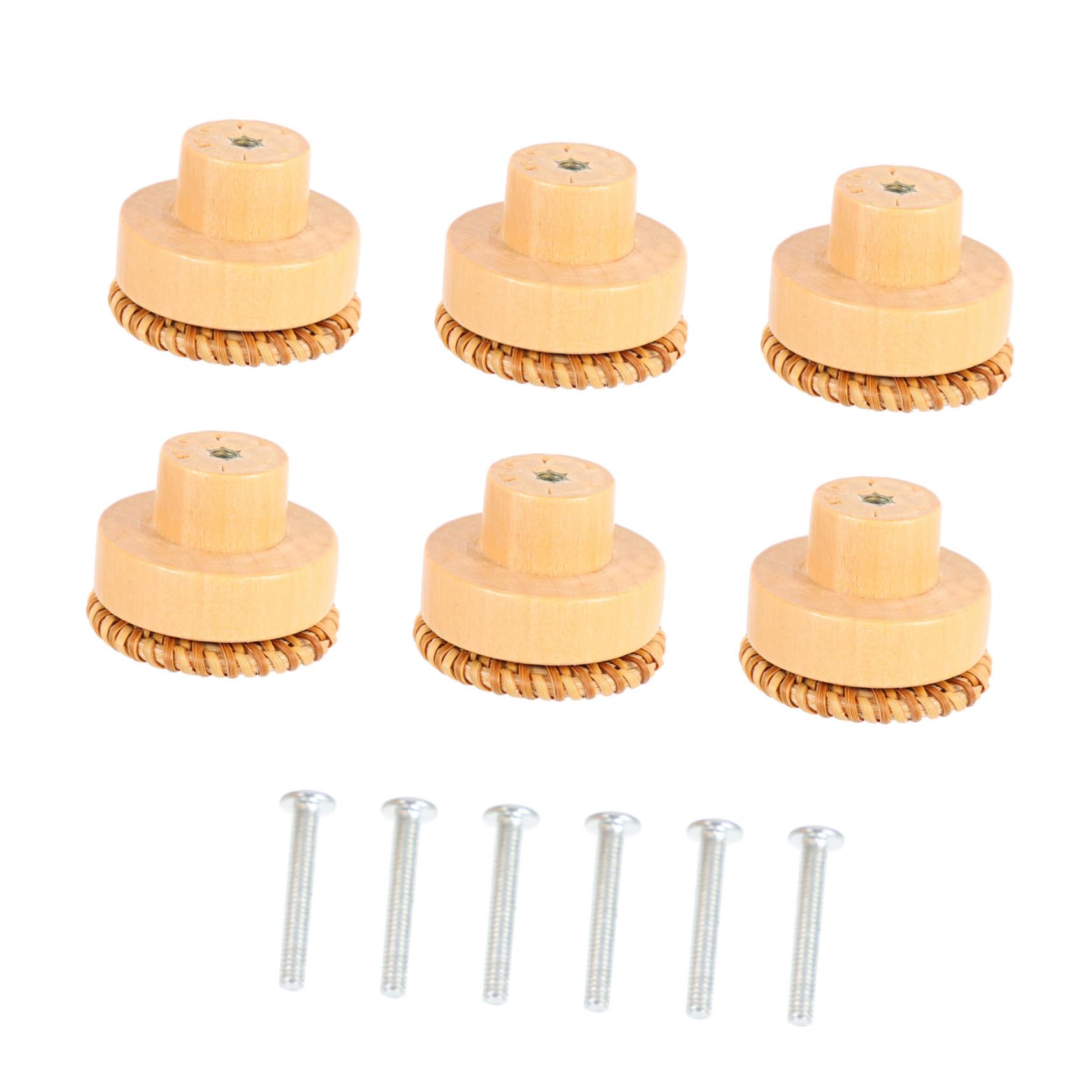 ARTIBETTER 6-Pack Rattan Wooden Drawer Knobs Vintage Cabinet Knobs Handles for Dresser Vanity Closet Easy Install