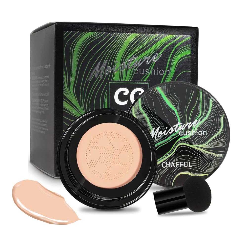 Base de Maquillaje BB Cream Larga Duracion con Aplicador Mushroom Head y Air Cushion, Corrector Liquid Foundation Hidratante Waterproof, CC Cream Tono Natural, Nude, Facil Aplicacion