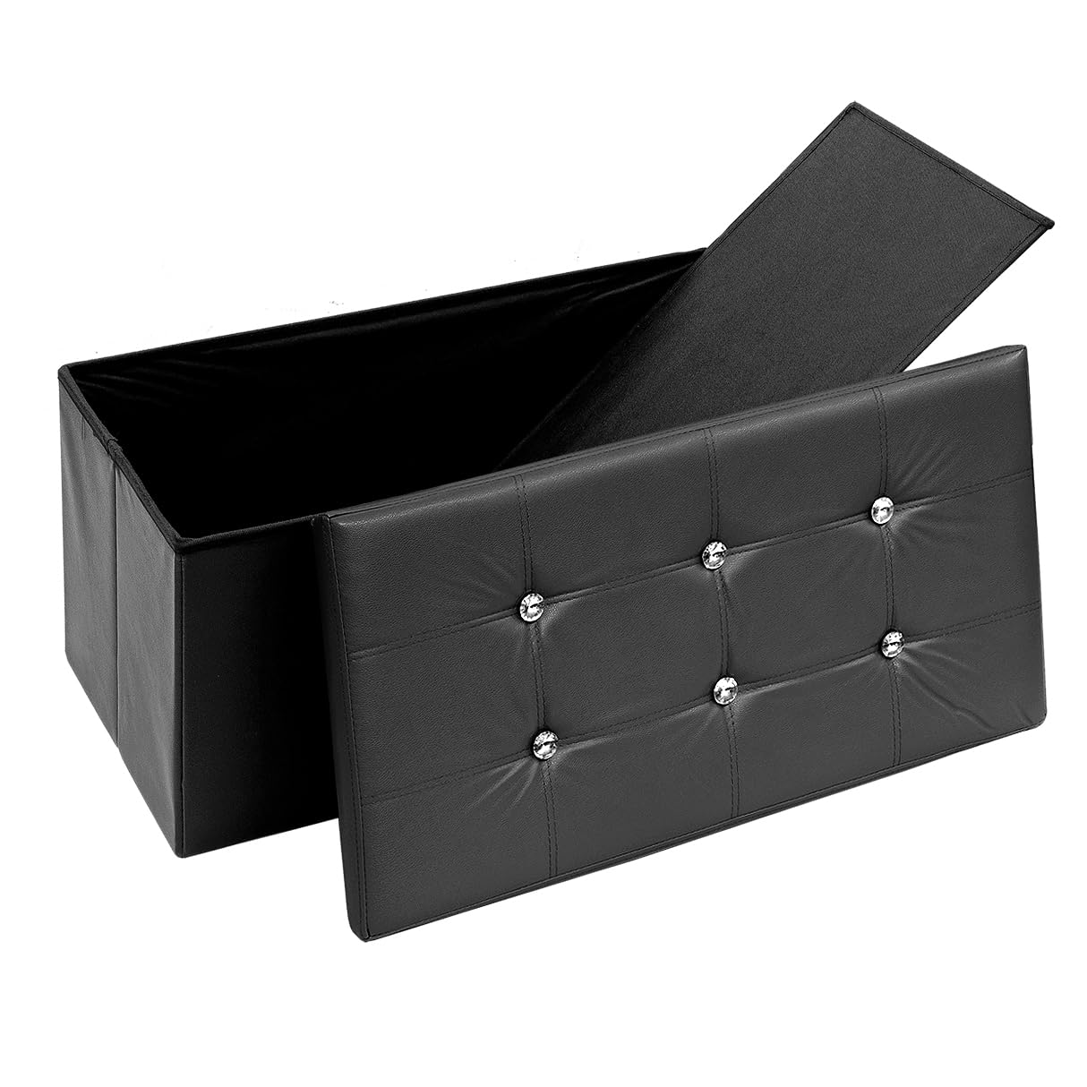 emmevi Cassapanca Contenitore Pouf Panca Portaoggetti Poggiapiedi Similpelle Diamanti 76x38x38 cm Nero