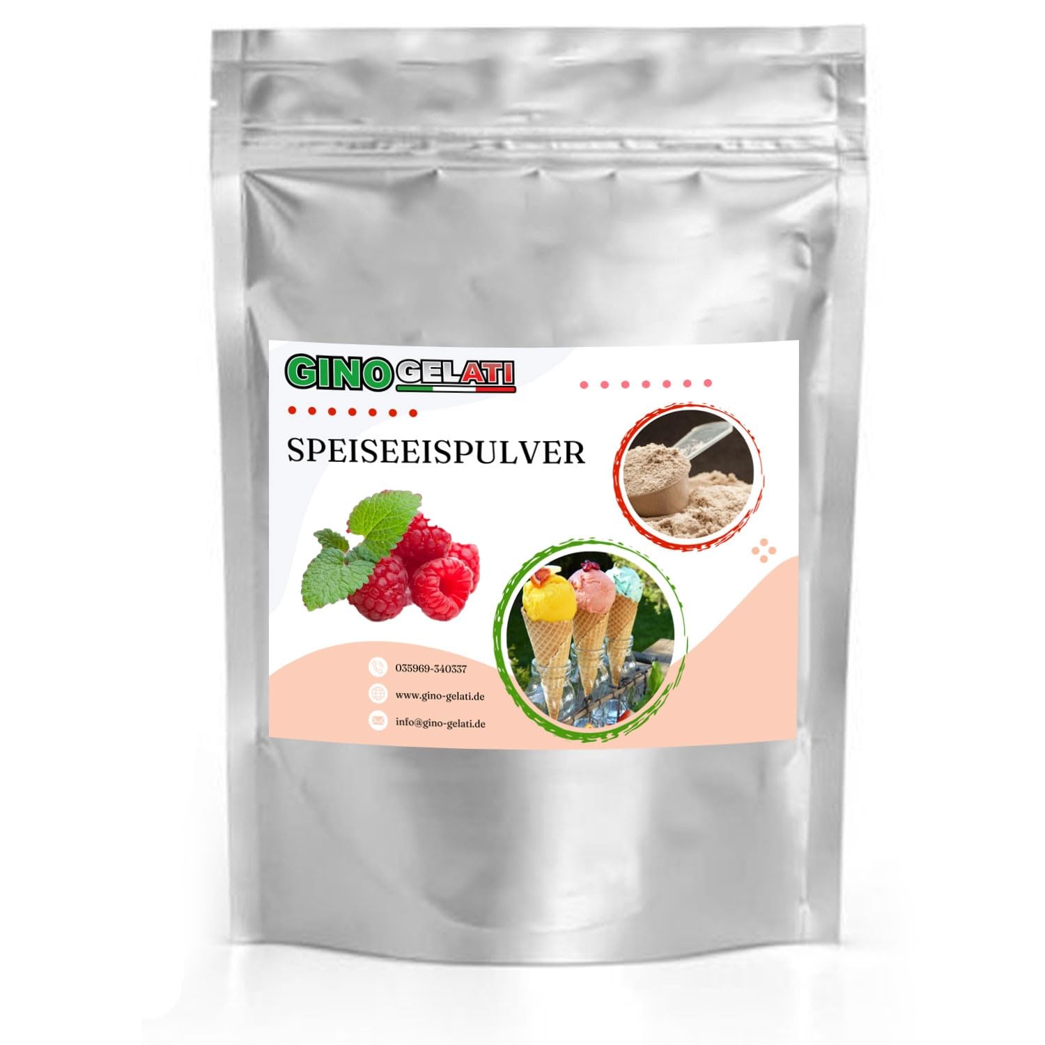 Gino Gelati fruchtiges Eis Speiseeis Pulver, verschiedene Geschmackssorten, schnelle und einfache Zubereitung, für Gastronomie und private Küche, Made in Germany (1 Kg, Himbeere)
