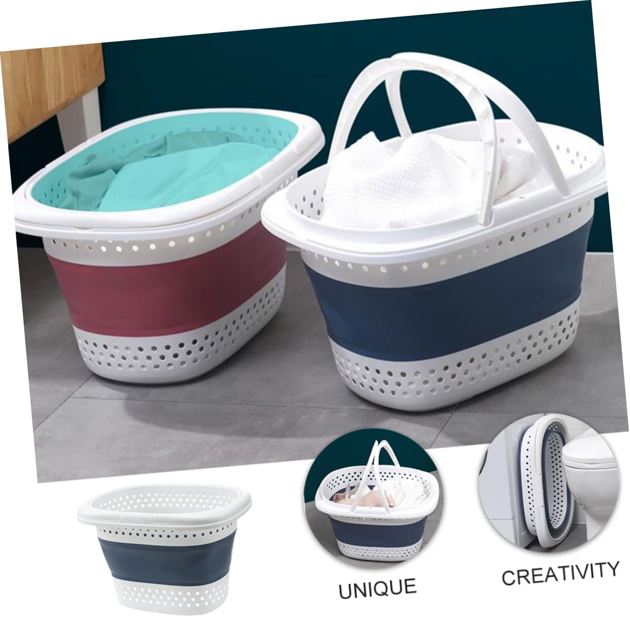 Wakauto Foldable Lightweight Laundry Basket with Dual Handles Large Capacity Clothes Storage Hamper for Bedroom and Nursery Space Saving Foldable Hamper for Dirty Laundry and Household