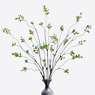 aunosit 4pcs 47.2" Artificial Ficus Branches Faux Eucalyptus Stems - Realistic Fake Greenery Vase Filler for Home Office Weddings