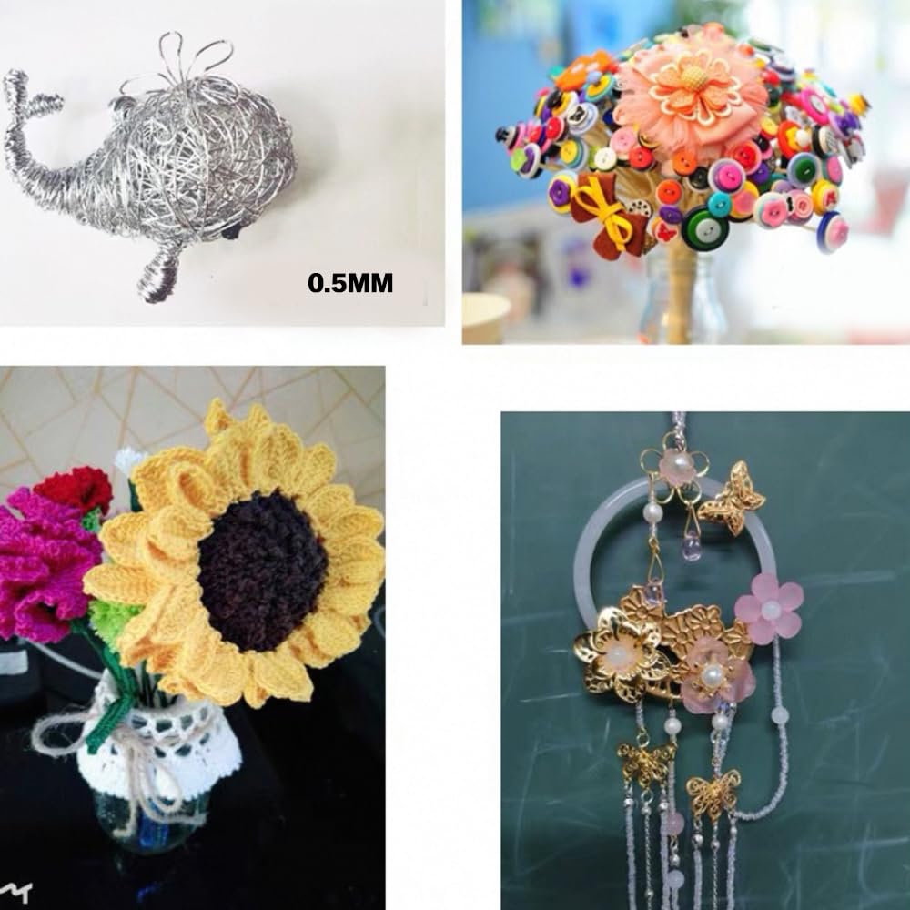 DIY Artisanat 4 Rouleaux Fil Cuivre 0,3mm - Or, Argent, Rose, 15m Chacun, Pour Bijoux DIY, Artisanat Fleurs Filo Di Ferro Plastificato