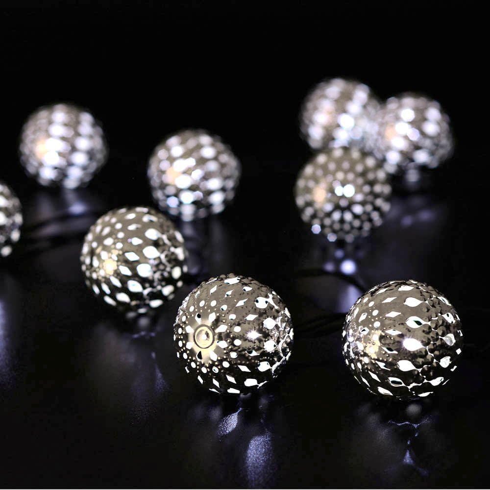 Marokkanische Lichterketten 3m 20led Marokkanische Kugel Lichterketten Im Freien Metallkugellichter Marokkanische Lichterkette Aus Metall Lichterketten Batterie, White