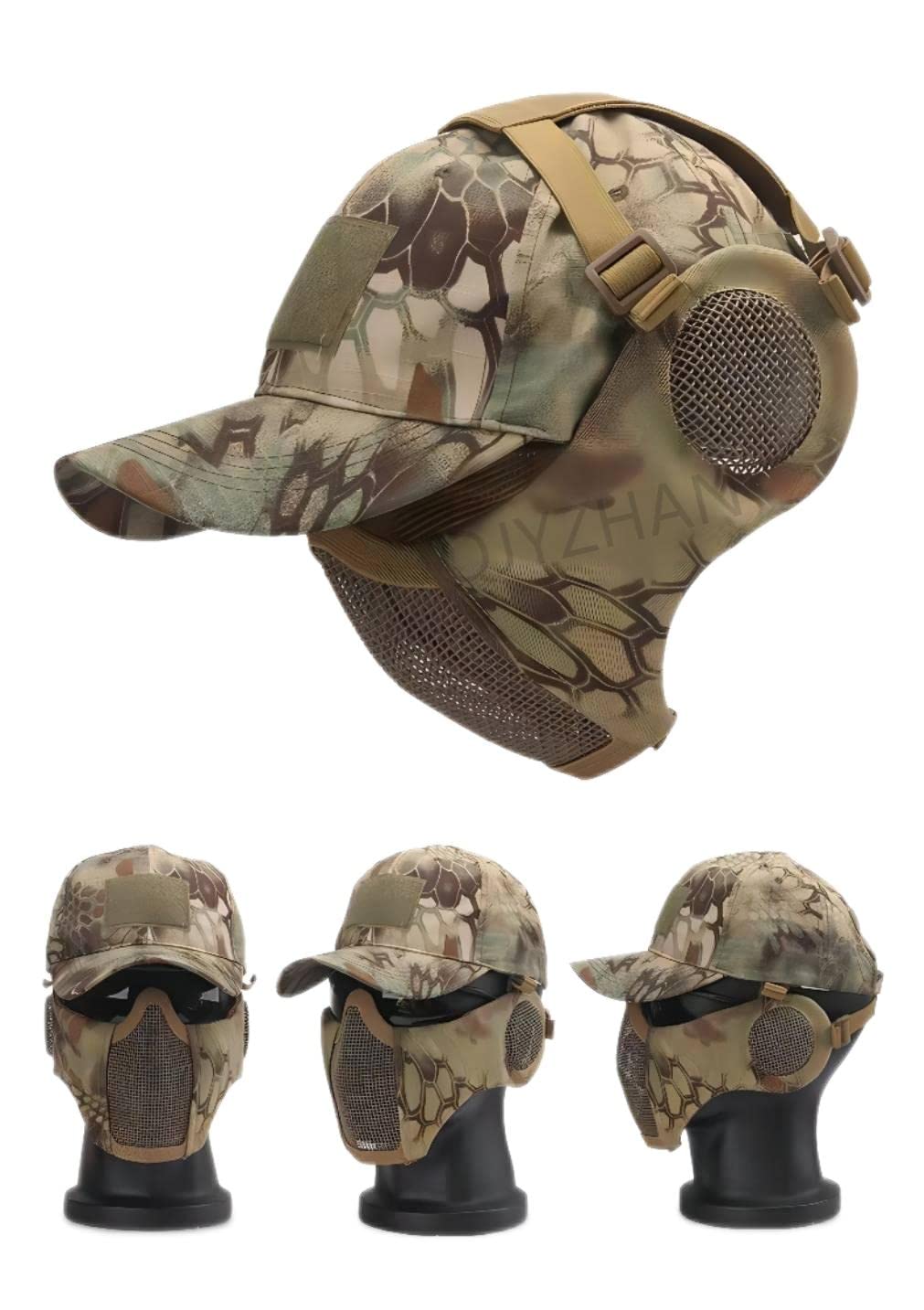Masque De Protection Pliable Avec Casquette - Pour Airsoft, Paintball, Chasse - Maille Respirante, Réglable
