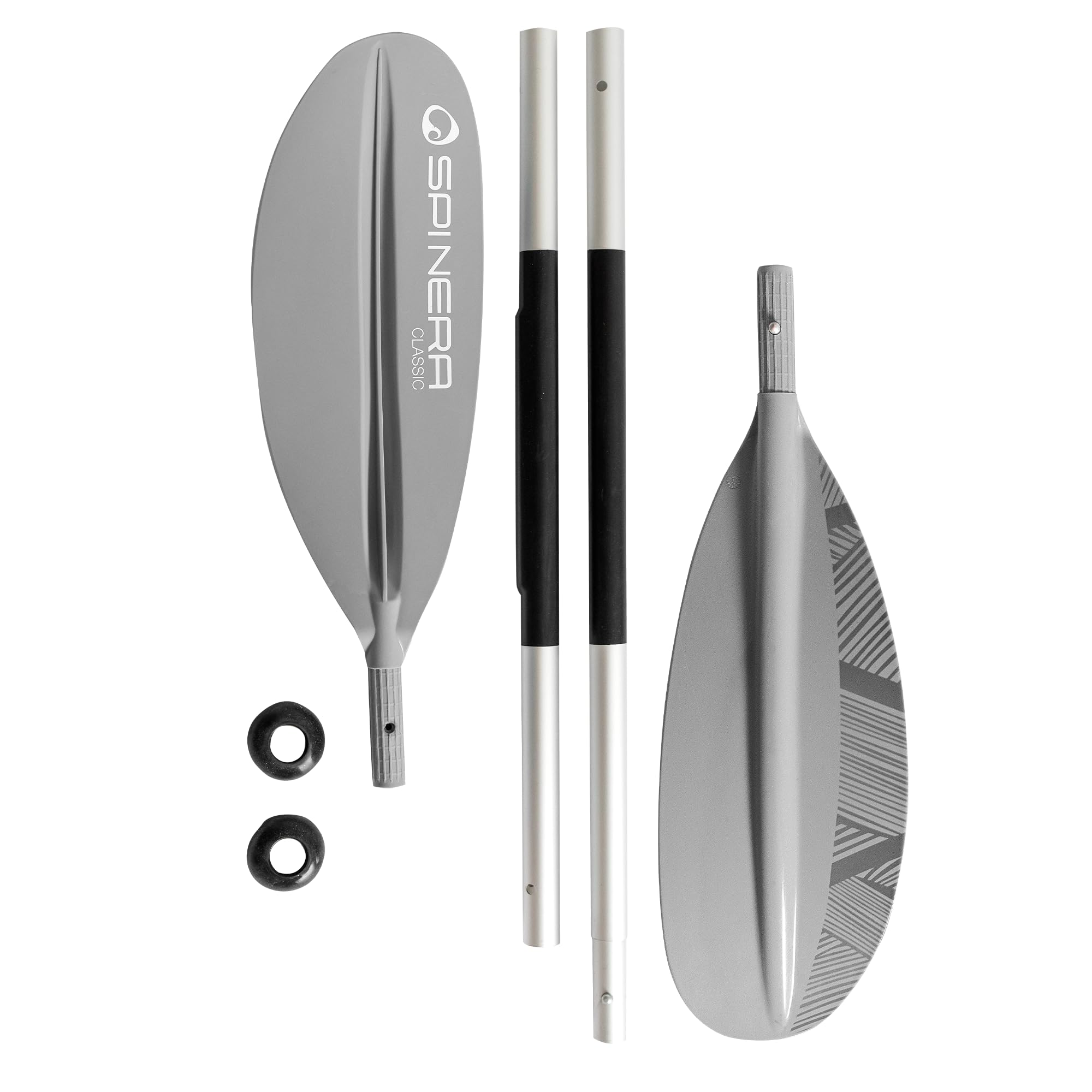 SPINERA Kajak Paddel Classic 240cm – 4-teilig, Aluminium Schaft, PP+40% FG Schlagblatt, zerlegbar & leicht – für Einsteiger & Fortgeschrittene– Farbe Grey – Robustes Allround Paddle