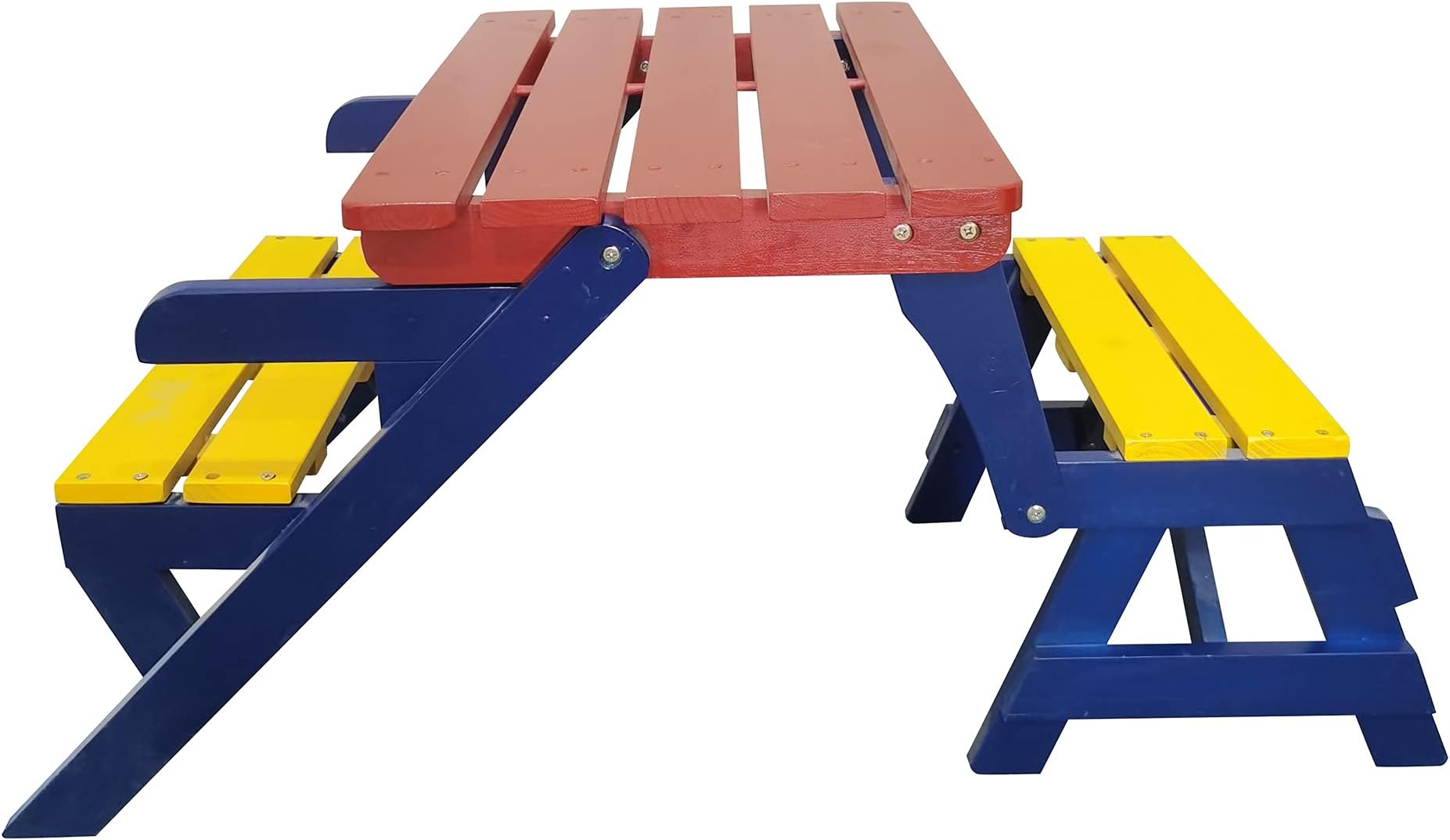Antoy 2-in-1 Kid's Wooden Picnic TableBench Transforming Interchangeable for Outdoor,Garden, Backyard, Porch, Patio Bedroom, Living-Room, Game Room,Outdoor (Blue+Yellow+Red)