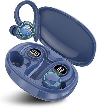 Wireless Earbuds, Bluetooth 5.3 Headphones Sport, Over Ear Buds With ENC Noise Cancelling Mic, 48H, Wireless Earphone With Earhooks, Stereo Deep Bass, IP7 Waterproof Headset for Workout, Deep Blue