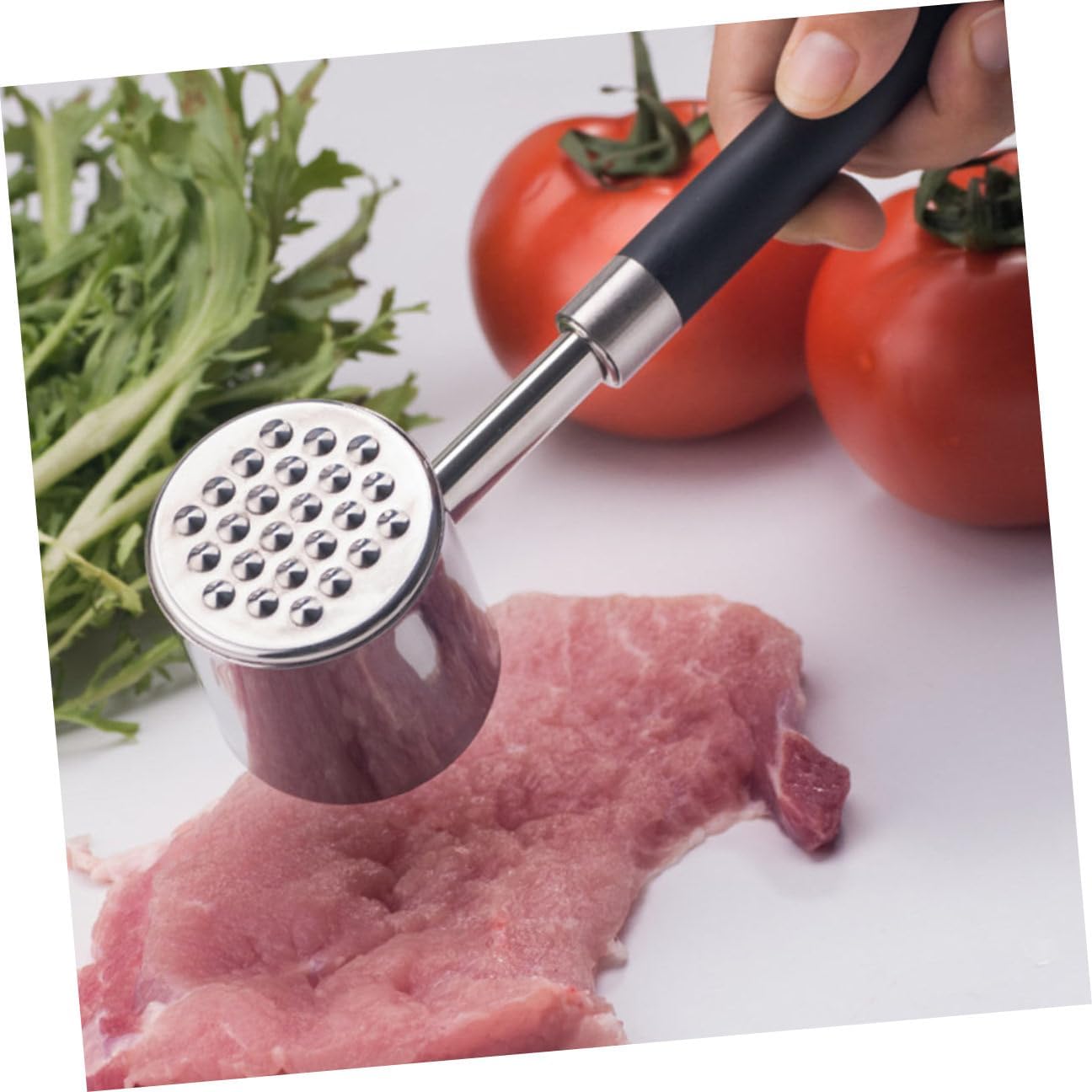 Stainless Steel Meat Mallet Dual-sided Tenderizer with Black Non-slip Handle, Kitchen Tool for Steak, Beef, and Pork Pounder, Heavy Duty Meat Hammer for Cooking and Bbq