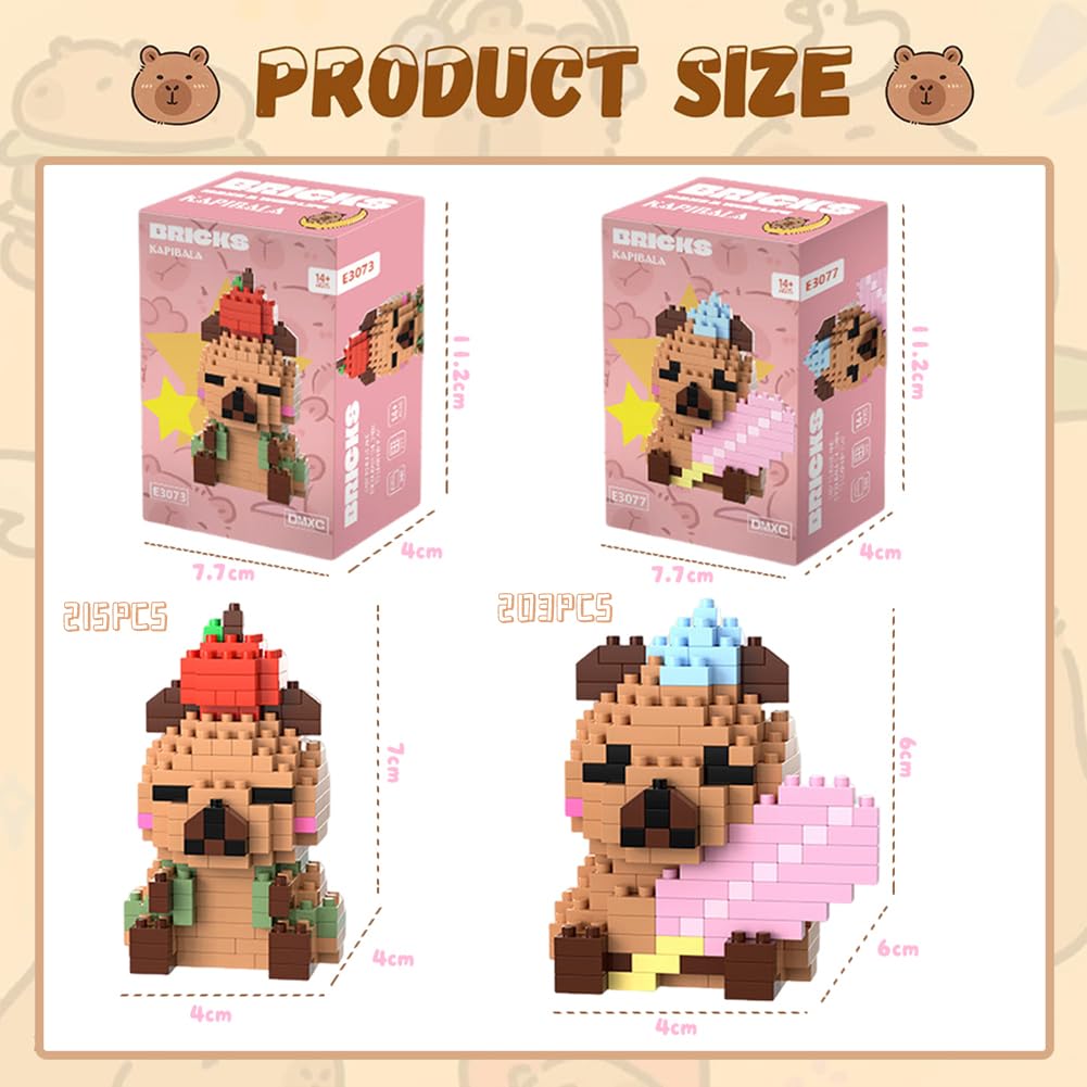 Capybara Building Blocks Anime Model Micro Blocks 3D Puzzle Micro Brick Figures Toys Plastic Model Kits Micro Building Block Puzzle Children DIY Block 2PCS(C) - Image 3