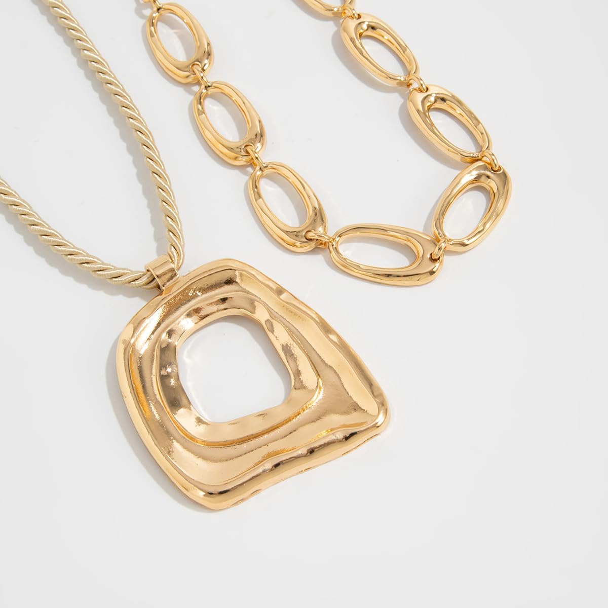 Chunky Necklace Stack Big Statement Necklace for Women Layered Large Oval Circle Cross Necklaces Stackable Boho Necklaces for Women Chunky Jewelry - Image 3