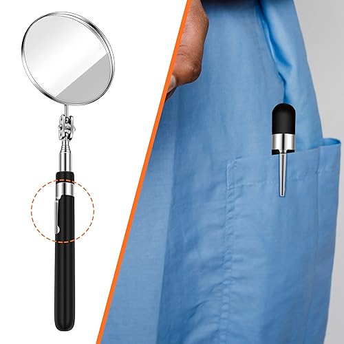 Miniatura 10 de Juego de 5 espejos de inspección telescópicos, espejo redondo de acero inoxidable, rotación 360, herramienta de inspección ajustable con mango largo