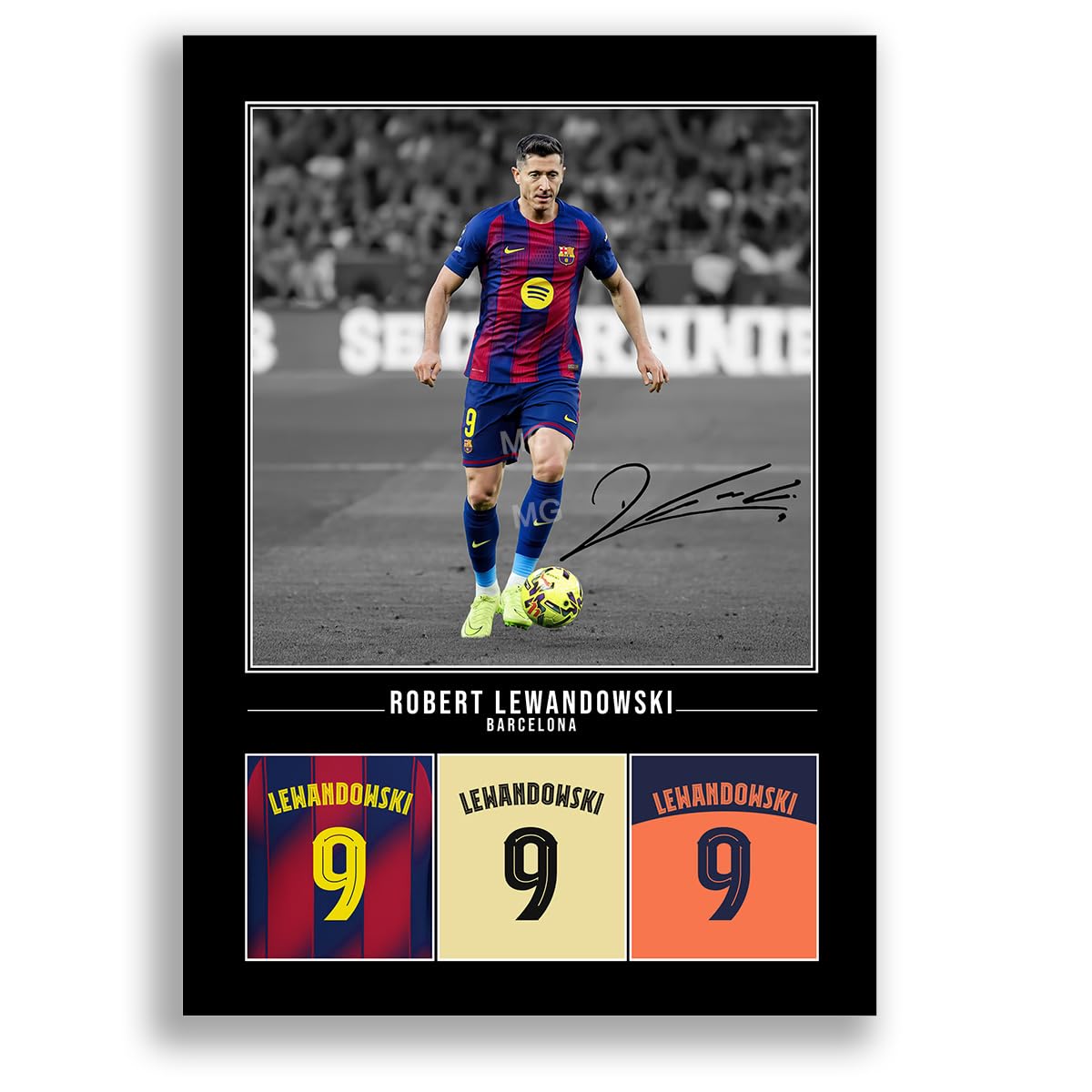 Mounted Gifts Trading Black A4 Poster Only Robert Lewandowski Barcelona Signed Photo Poster Print Picture Display Framed Autograph Memorabilia For Football Fans Gift Poland (Black A4 Poster Only)