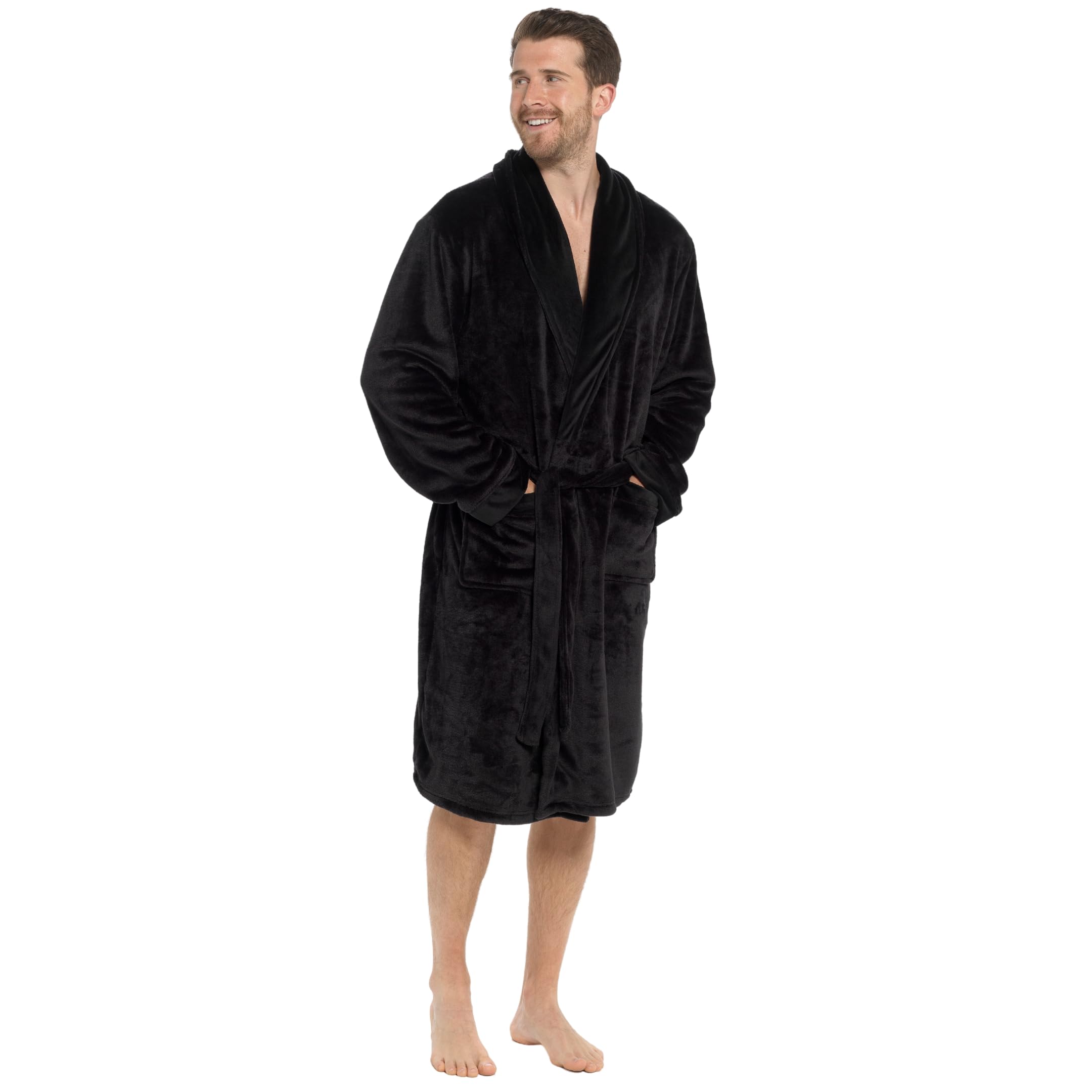 Strong Souls Heren luxe fleece ochtendjas met satijnen rand kraag badjas huisjas cadeau, marineblauw, M