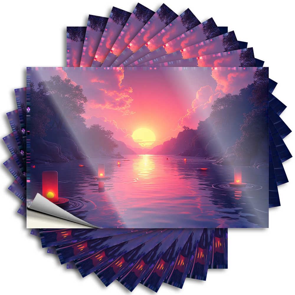 Sunset Lanterns On The Water Camper Van Accessories Free DIY | Fluffy Tattoo Cover Removable Vinyl Sticker Decal(8X12CM)