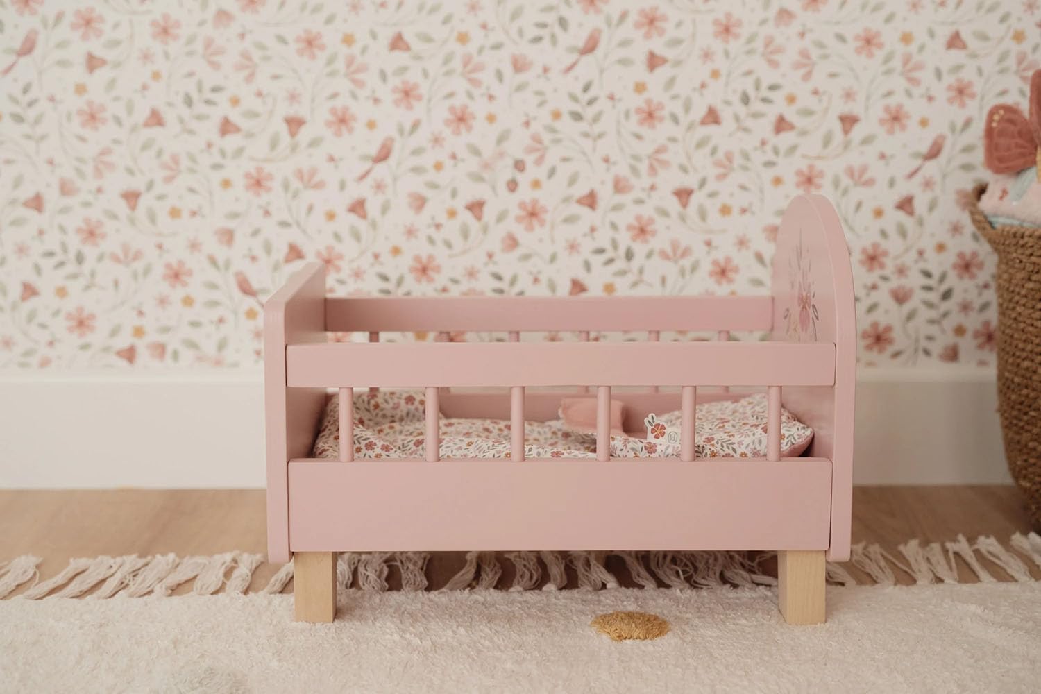 Little Dutch Cama para muñecas Cama para muñecas bebé Muñecas Madera rosa con flor - rosa
