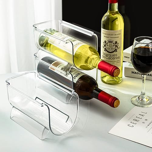 Vista 6 de Paquete de 2 estantes para botellas, organizador de refrigerador, estante apilable para botellas de plástico (2)