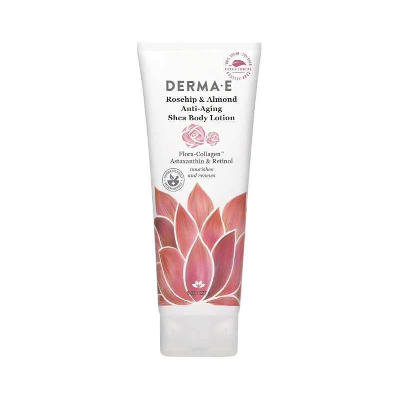 Derma E Loção Corporal de Manteiga de Karité com Óleo de Rosa-Mosqueta e Amêndoas, 227 g