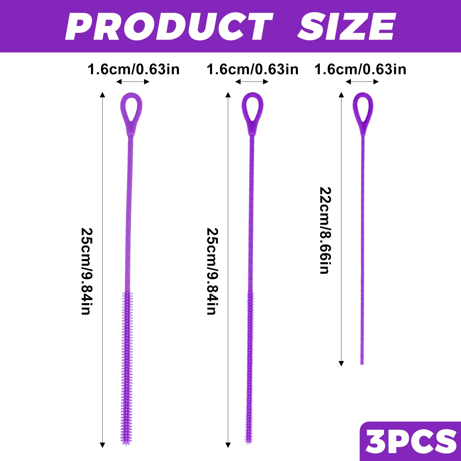 Straw Cleaner Brush Set, 3pcs Extra Long Reusable Silicone Straw Cleaner - Image 2