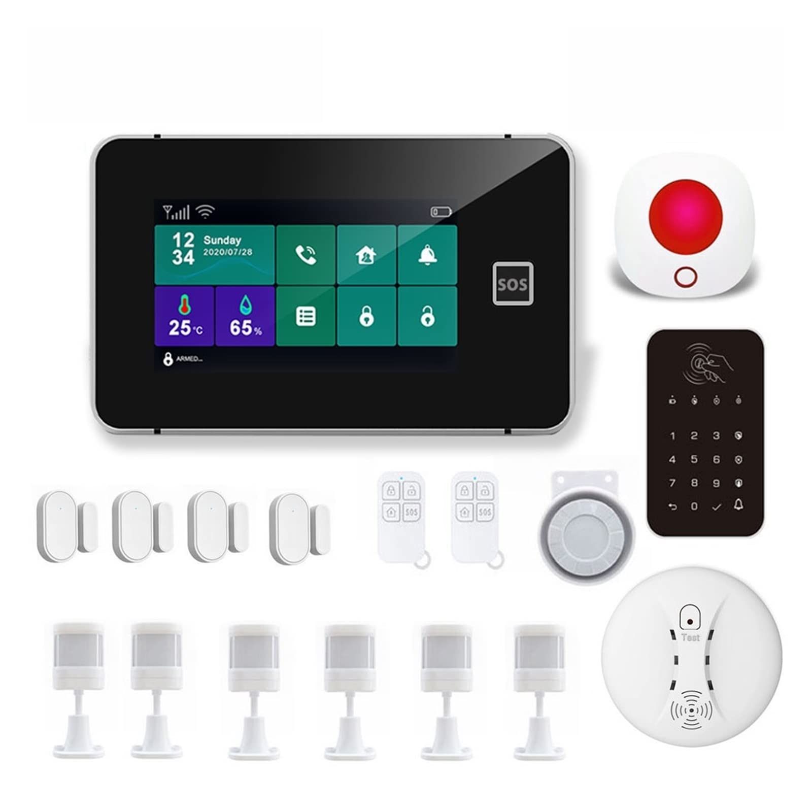 G60B Sistema de Alarma en el hogar WiFi gsm Tuya Smart Home Garage ladrón Detector de Movimiento de Seguridad Sensor de Puertas de Humo Teclado inalámbrico(B)