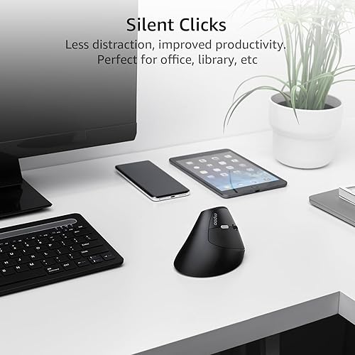 Miniatura 4 de Rapoo EV250 Ratón ergonómico vertical silencioso, ratón óptico inalámbrico de 2.4G, 800100012001600 DPI, clics silenciosos, 5 botones, compatible