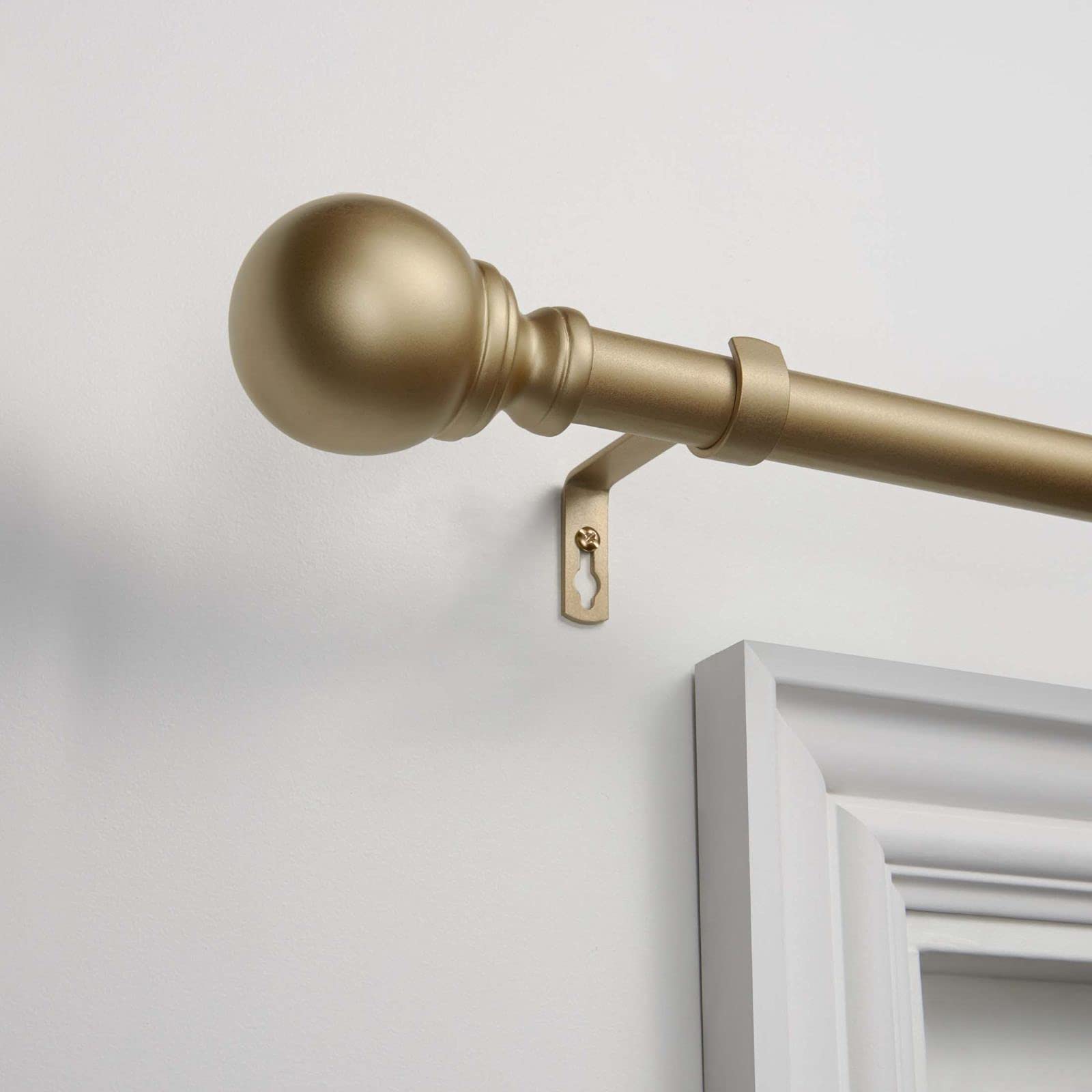 Exclusive Home Sphere 1" Curtain Rod and Coordinating Finial Set, Gold, Adjustable 36"-72"