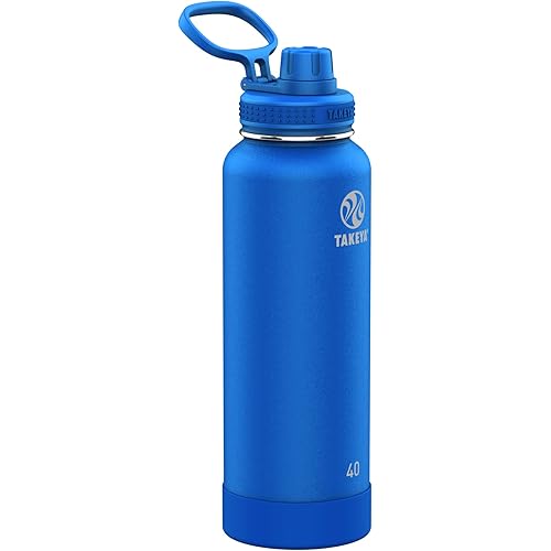 Takeya Actives Water Bottle with Spout Lid - Bottle with Double Stainless Steel Insulation - Dishwasher Safe & BPA-Free - Bottle with Spout Lid & Removable Bumper - 40 oz, Cobalt