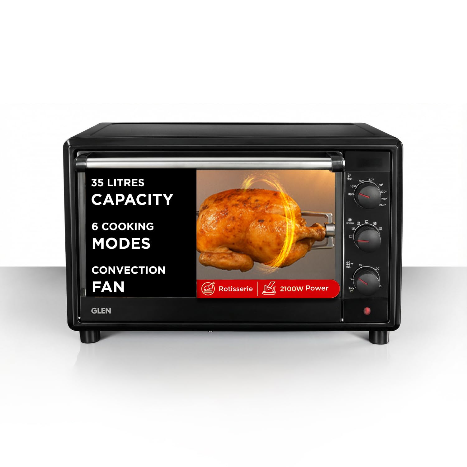 Glen Oven Toaster Griller, 35 Litre, 2100W OTG for Kitchen, 6 Heating Modes, Motorized Rotisserie, Convection Fan - Black (SA5035BLRC)-image-27
