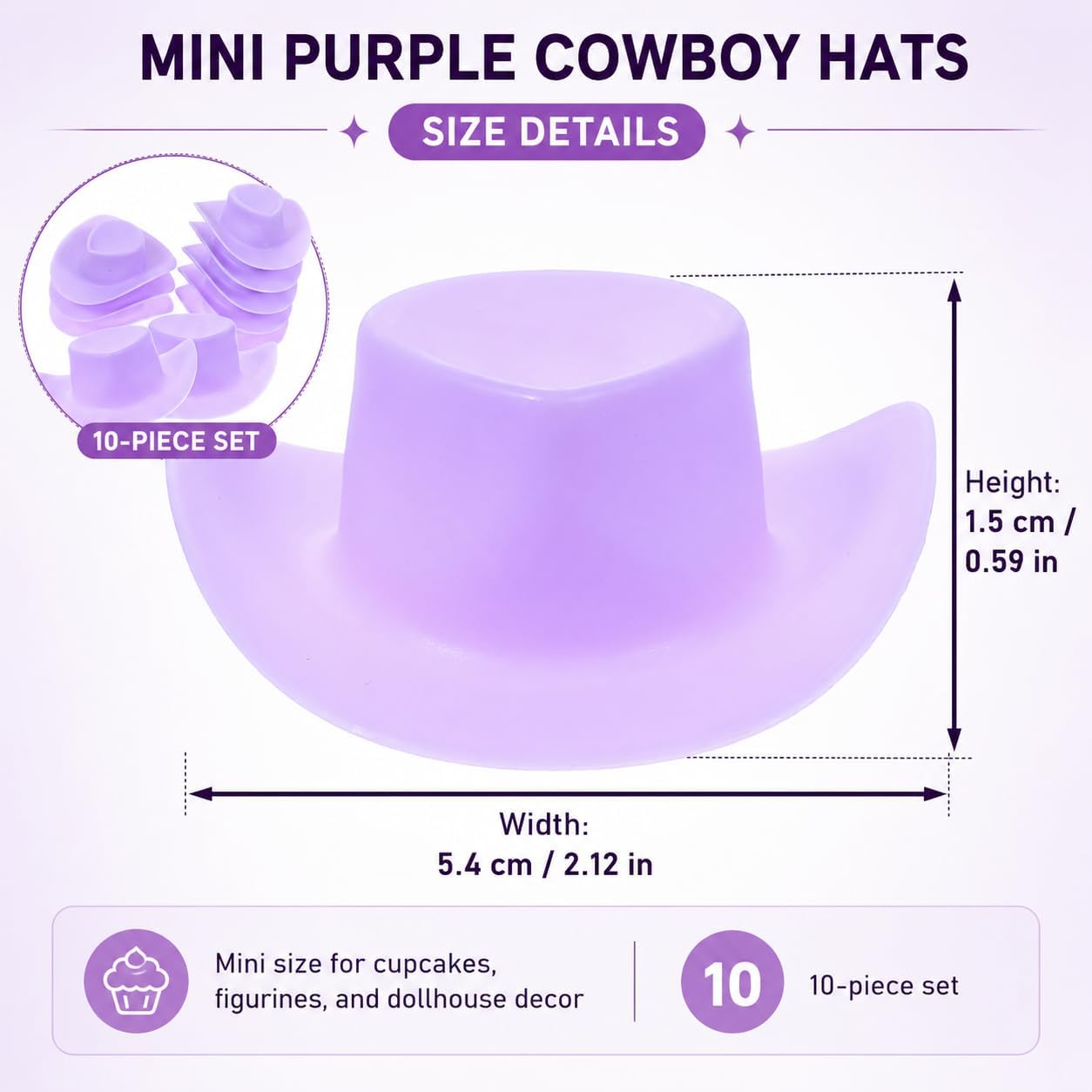 10-Piece Mini Cowboy Hat Party Decorations, Mini Western Doll Hats, Adorable Cupcake Decorations, Style for Dollhouse Cowboy Party Decorations（Purple） image 4