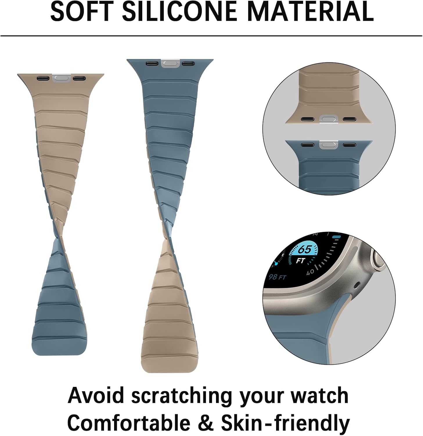 Double Sided Reversible Band Compatible with Apple Watch 49mm 46mm 45mm 44mm 42mm, Magnetic Wristband Soft Silicone Straps for iWatch Ultra 3 2 1 SE Series 11 10 9 8 7 6 5 4 3, Sky Blue Apricot - Image 5