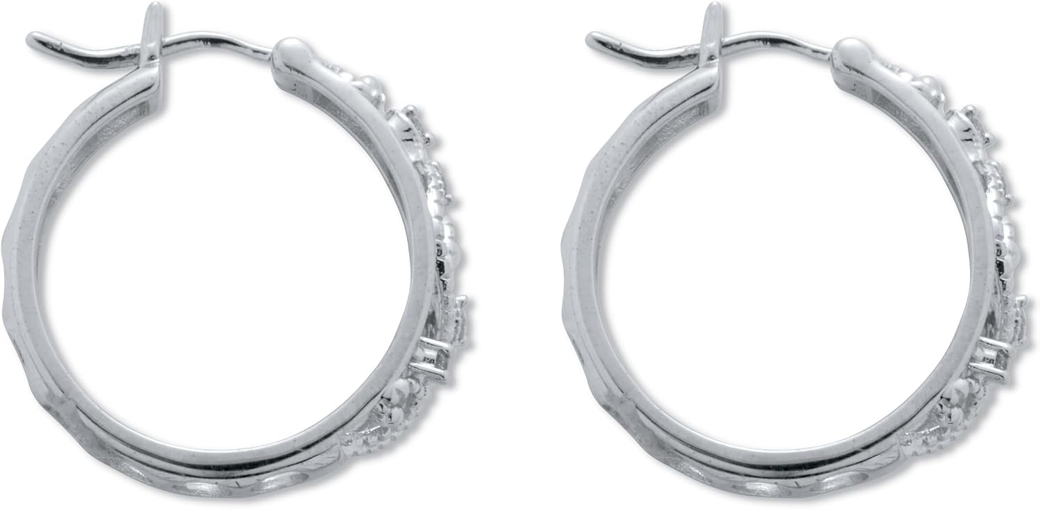 .10 TCW Diamond Sterling Silver Filigree Hoop Earrings (7/10 inch)