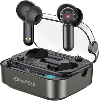 AWEI T58 Wireless Bluetooth 5.3 Ear Buds, Noise Cancelling, IPX6 Waterproof, 35H Playtime, Black