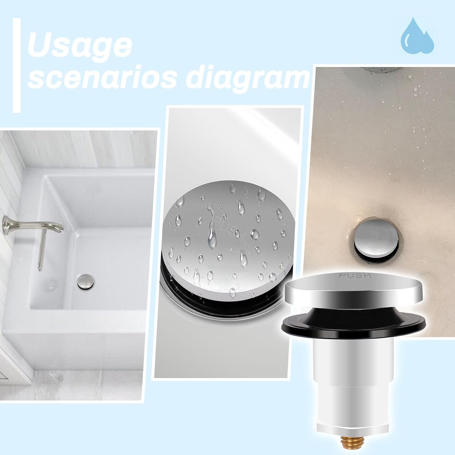1068204 Pop Up Bathtub Drain Stopper, with 3/8'' Thread Studs, 2 Pcs | for Kohler Bathtub K-7272 K-7271 K-7259 K-7265