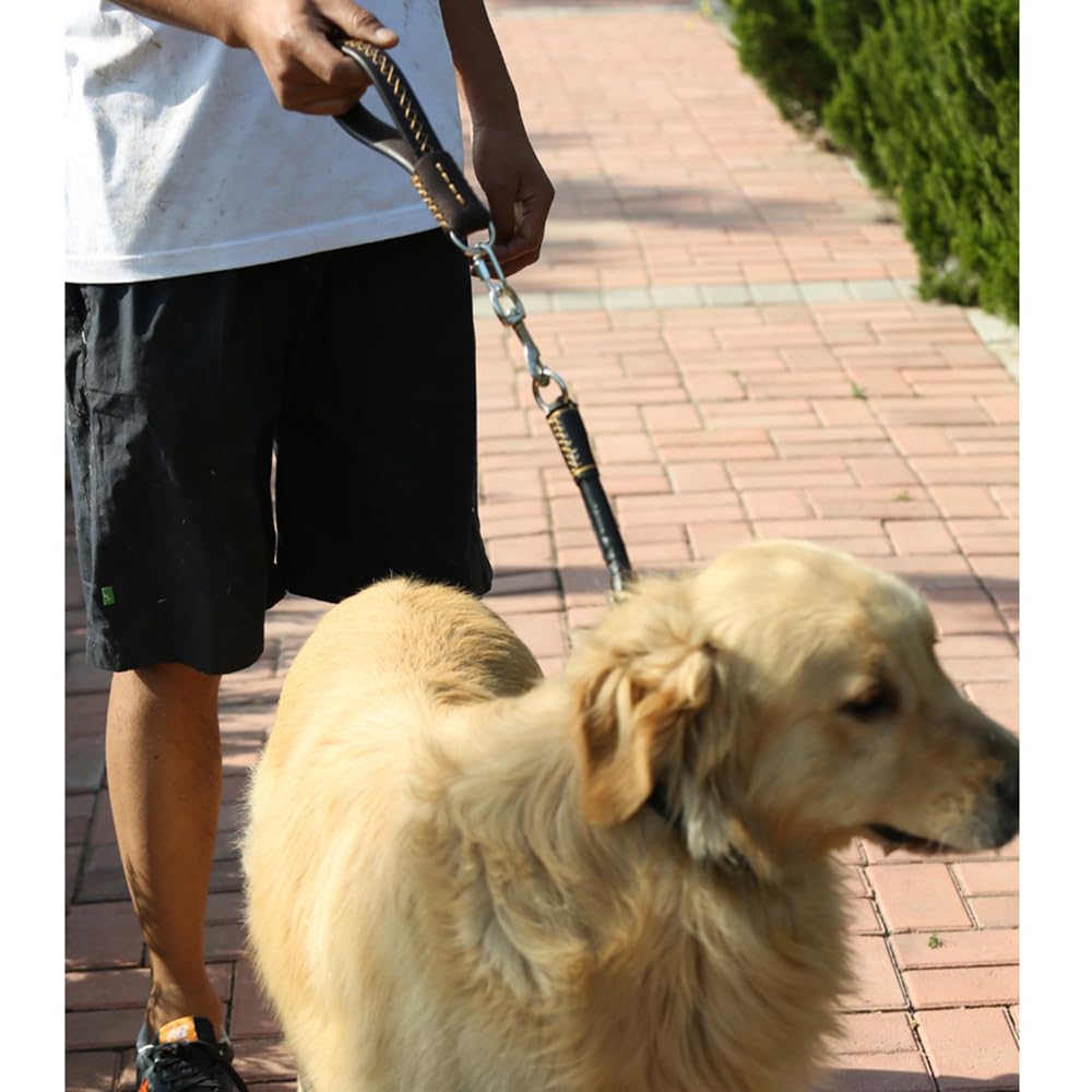 NEUSOP Genuine Leather Short Dog Leash Dog Lead Training Leash 35cm Length Padded Handle Dog Line Leash for Medium Large Dogs Training Outdoor - Image 4