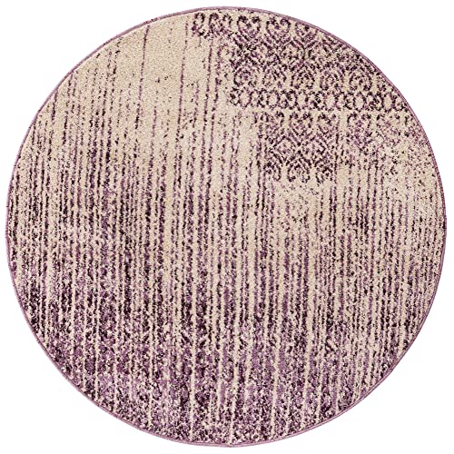 Image of Unique Loom Del Mar Collection Area Rug - Jennifer (4' 1 inch Round, Purple / Ivory)