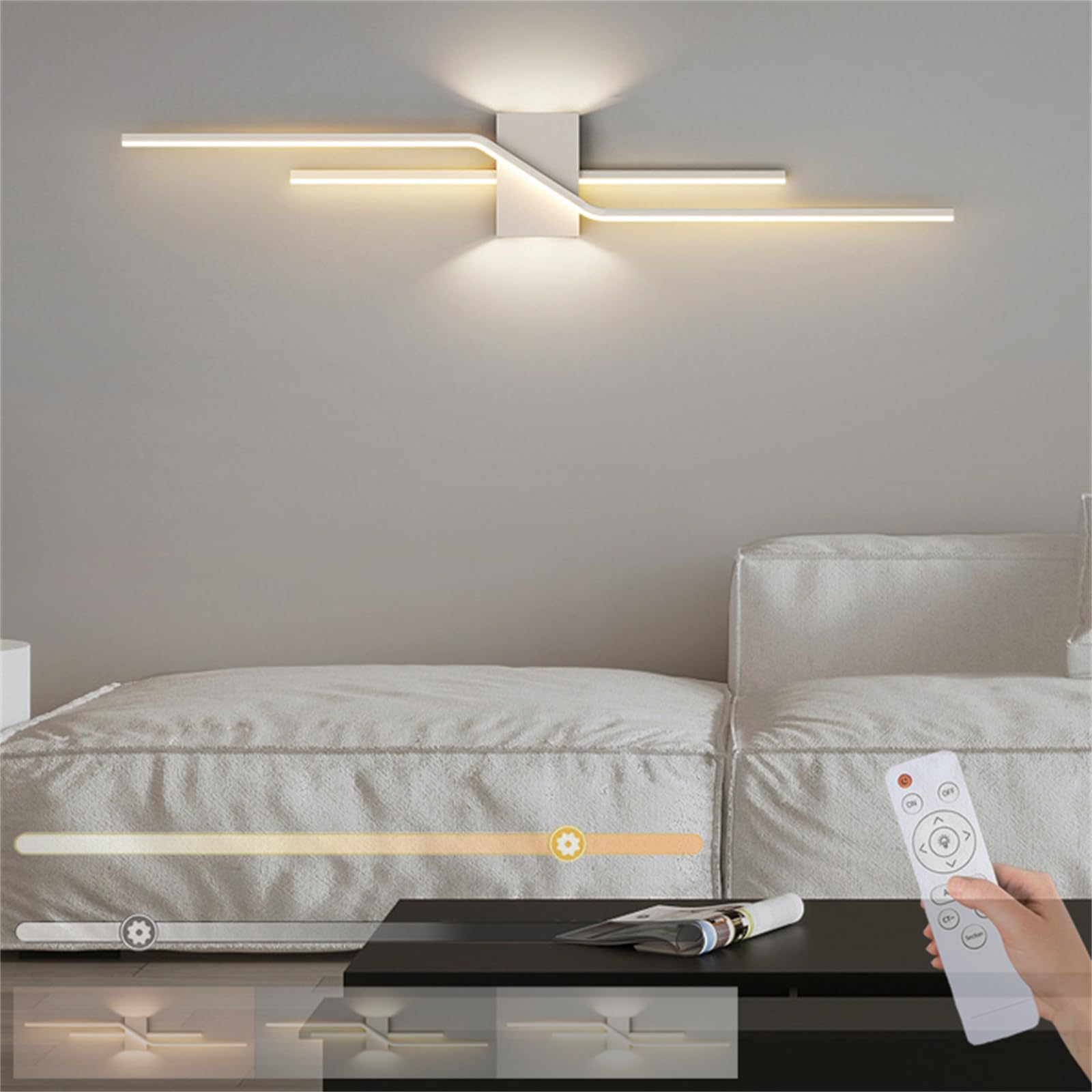 KXEcoLife Wall Sconce Dimmable Living Room Lamp with Remote Control LED Long Strip Indoor Lighting Fixture for Corridor Decoration (100CM White)