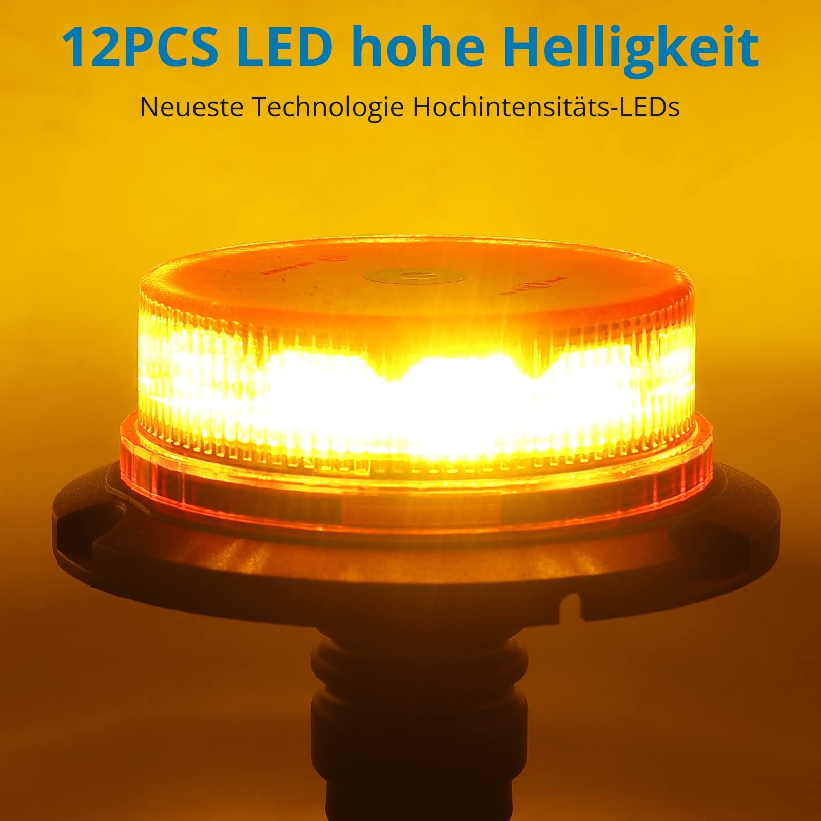 AUTOUTLET 2 szt. Pomarańczowy obrotowy reflektor LED 10 V-30 V Flash Beacon Elastyczny DIN 12 diod LED, 3 tryby oświetlenia, wodoodporne, pyłoszczelne, dla policji, wozu strażackiego, karetki
