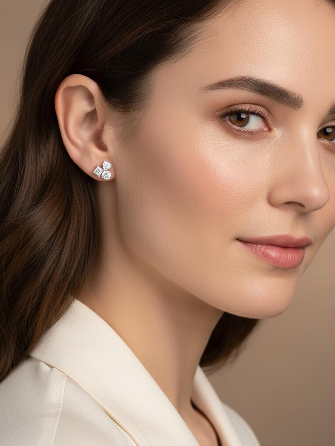 FWM Three Stone Moissanite Novelty Stud Earrings for Women, Solid 925 Sterling Silver with Gold Plated, Anniversary Mother's Day Valentines Christmas Ideal Gift for Her - Image 2