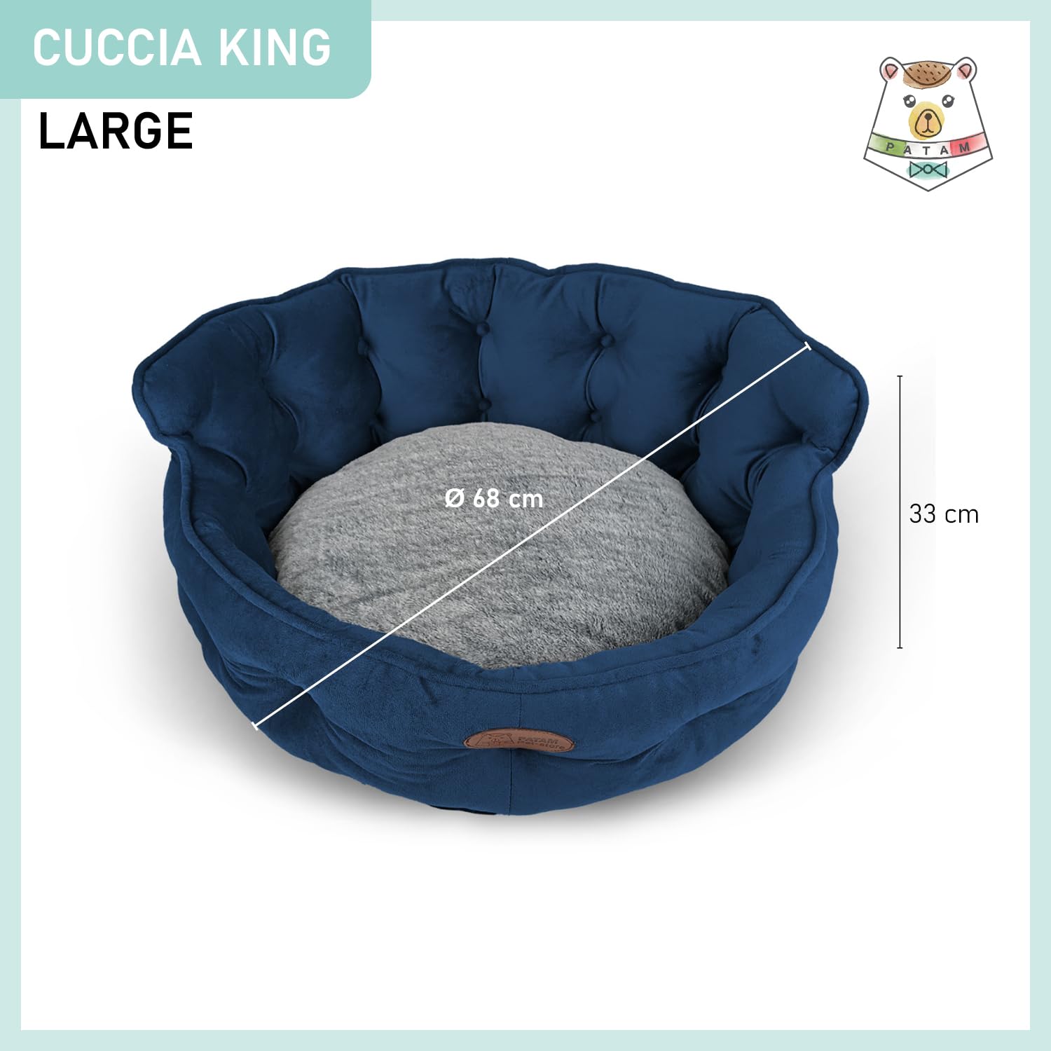 Divanetto per Cani e Gatti, Cuccia da Interno Sfoderabile, Lavabile in Lavatrice, King Blu, Large 68 cm