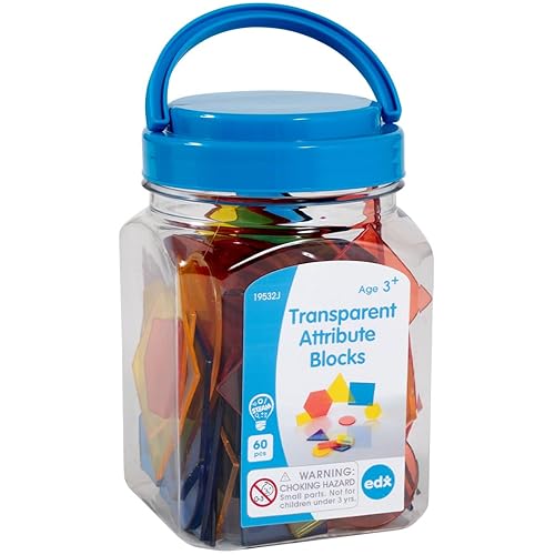 edxeducation Bloques de atributos transparentes, juego de 60 minitarras, formas coloridas de plástico, accesorio de caja de luz, juego sensorial,