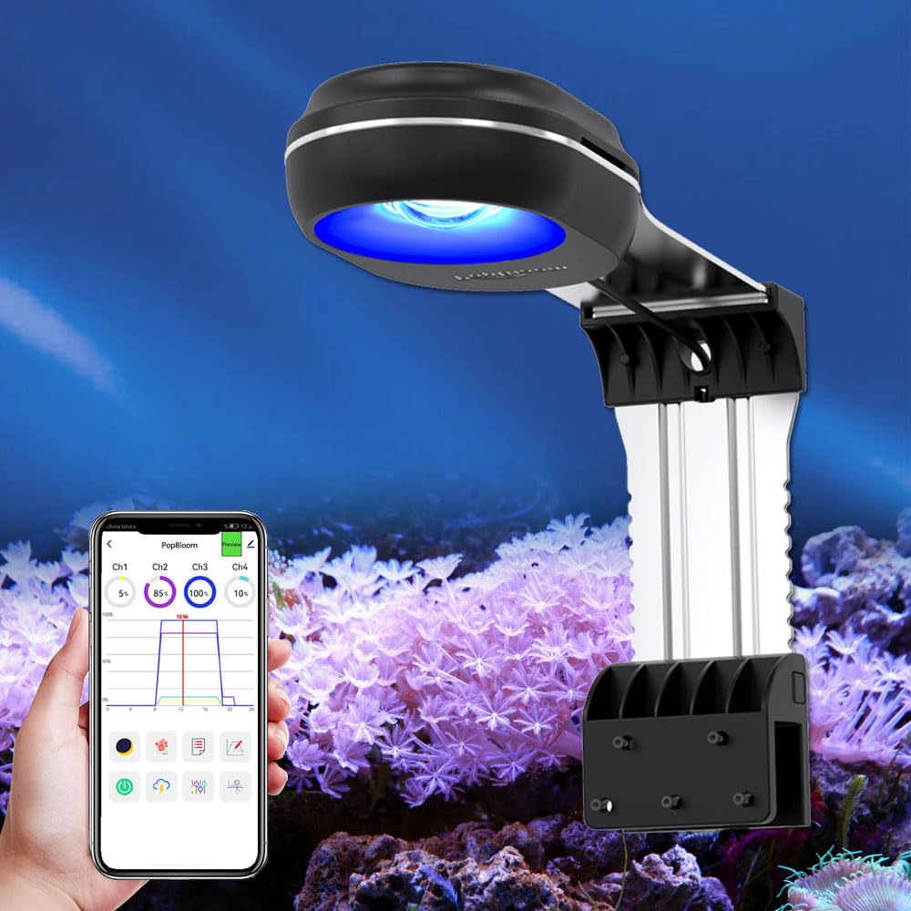 PopBloom APP-Kontrolle meerwasser aquarium led beleuchtung led lampen reef coral aquarium für 30-60cm Salzwasser Marine (60W (Schwarz))