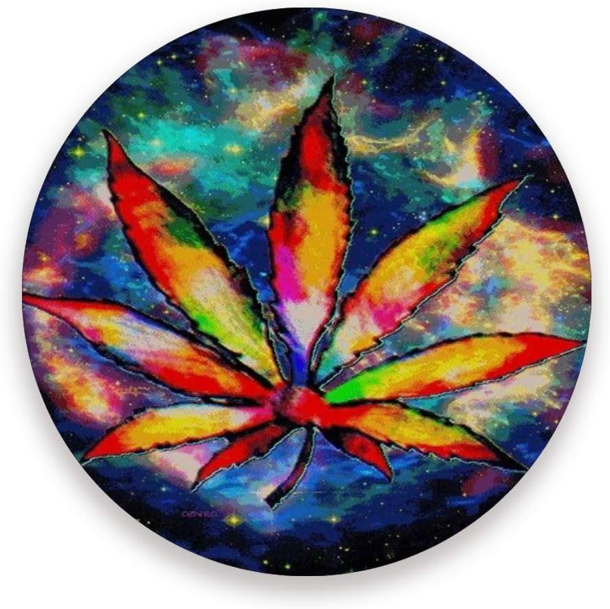 LUCKYEAH - Posavasos redondos con diseño de hojas de marihuana y galaxia, resistente al calor, alfombrilla de cerámica de corcho para bebidas, hogar, cocina, bar, juego de 1