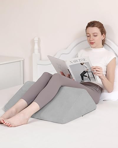 Lossey Almohada de cuña de rodilla con espuma viscoelástica pura, almohada de cuña de cama de 8 pulgadas para dormir, almohada triangular para apoyo