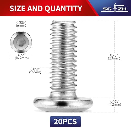 Miniatura 146 de Tornillos hexagonales de cabeza plana M8 x 0.984 in, acero inoxidable 304 18-8, rosca completa (con llave hexagonal)
