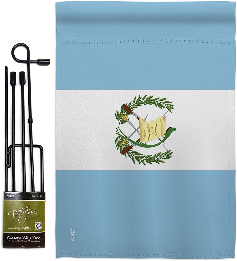 Guatemala Burlap Garden Flag Set Wall Holder Regional Nationality Nation International World Country Particular Area Small Decorative Gift Yard House Banner Double-Sided Made In USA 13 X 18.5