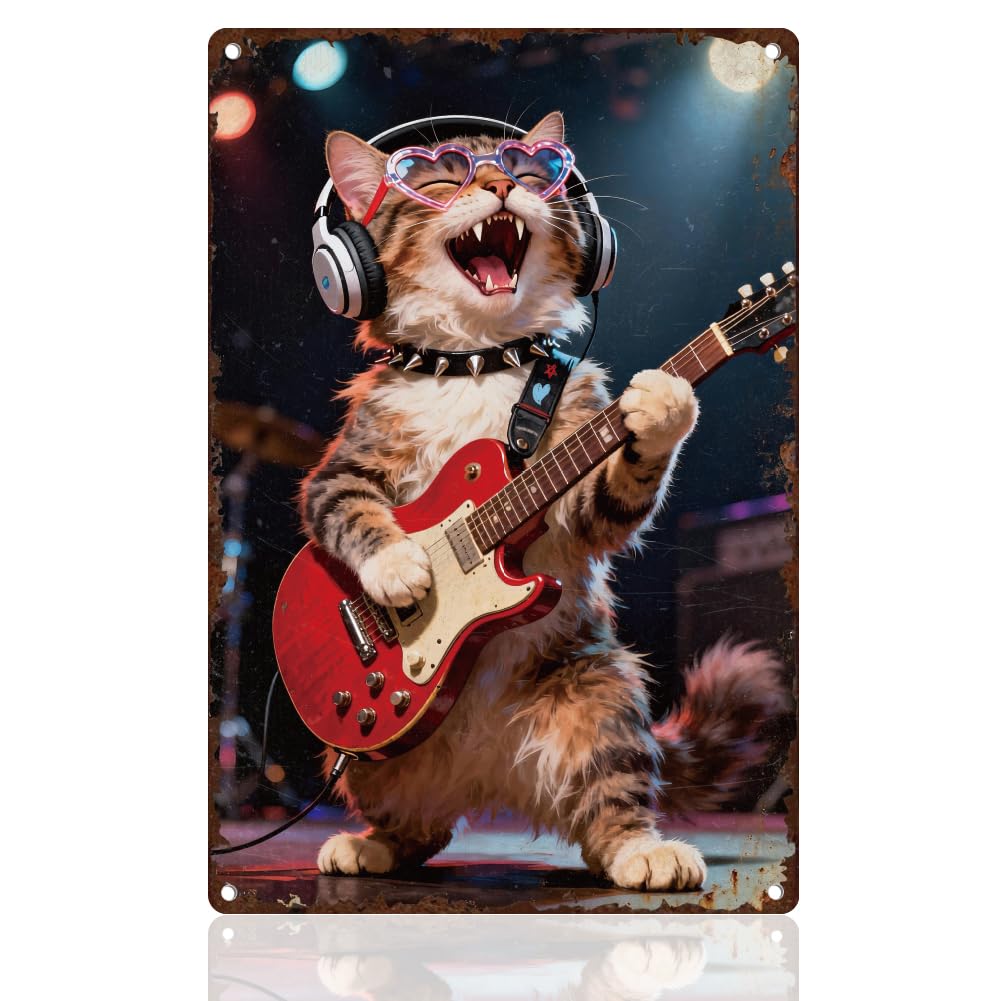 Doodle Chat jouant de la guitare électrique – Plaque en métal – 20 x 30 cm – Style vintage – Poster mural pour la maison, les cafés, les bars, les pubs, les clubs, le jardin, la cour – Cadeau pour les - Les Beatles, Paul McCartney, John Lennon, RIngo Starr, George Harrison Doodle Chat jouant de la guitare électrique - Plaque en métal - 20 x 30 cm - Style vintage - Poster mural pour la maison, les cafés, les bars, les pubs, les clubs, le jardin, la cour - Cadeau pour les