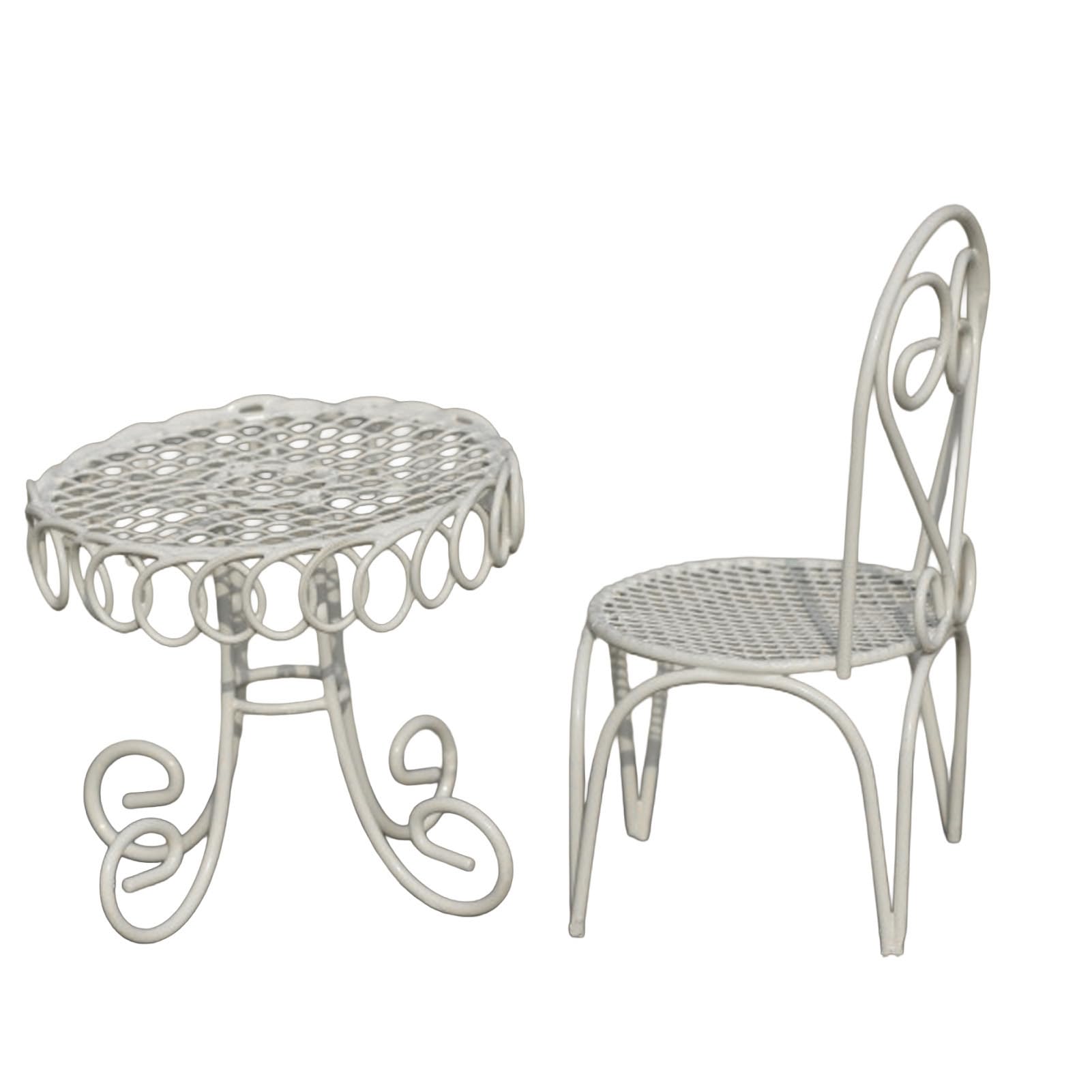 Virelynx Dollhouse Miniature Bistro Set – Table Chairs Beach Umbrella Accessories, Metal 1:12 Scale Miniatures for Coffee Tea Furniture