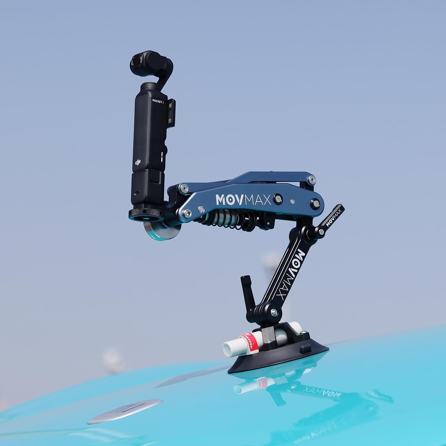 MOVMAX Blade Arm for DJI Pocket 3, Insta 360, and GoPro Hero 12 Cameras with N2 Arm Technology and Universal Locking Screw, Car Suction Cup Mount (Glacier Blue)